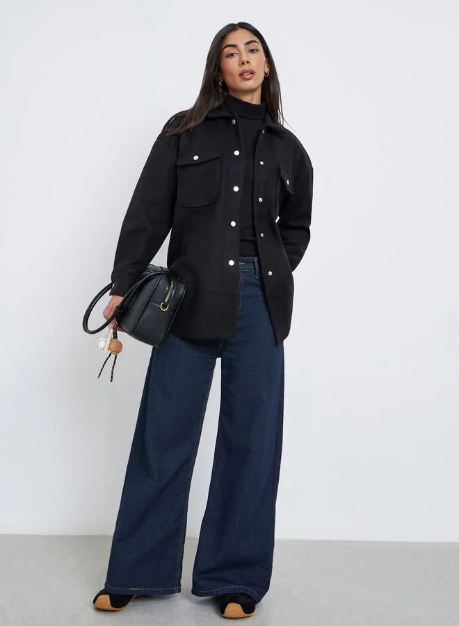 Styli Styli Black Longline Oversized Shacket