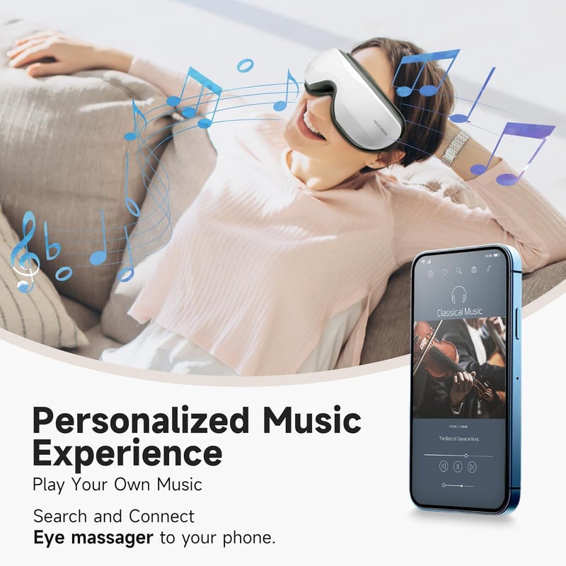 Medcursor Eye Massager with Heat, Heated Eye Mask with Bluetooth Music, for Relax Eyes, Relieve Eyestrain & Dry Eyes, Portable Gift for Friend, Mom and Dad - Image 4
