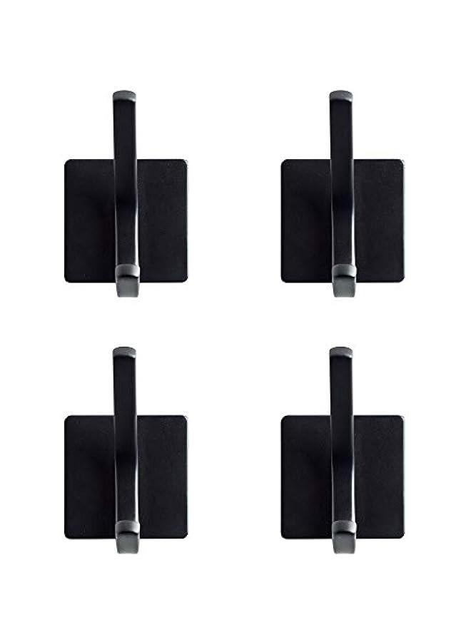 Towel Hook/Adhesive Hooks - SUS 304 Stainless Steel Self Adhesive Wall Mount Coat Robe Hooks Towel/Clothes Hanger for Bathroom Kitchen Black 4-Pack  - Image 1