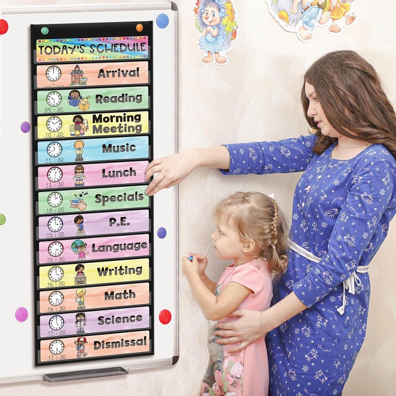 ABCxGOOD Daily Schedule Pocket Chart, Toddler Schedule Chart, 13+1 Pocket, with 21 Dry-Erase Reusable Cards Classroom Must Haves Pocket Chart - Image 2