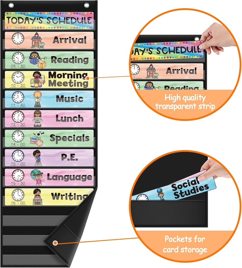 ABCxGOOD Daily Schedule Pocket Chart, Toddler Schedule Chart, 13+1 Pocket, with 21 Dry-Erase Reusable Cards Classroom Must Haves Pocket Chart - Image 3