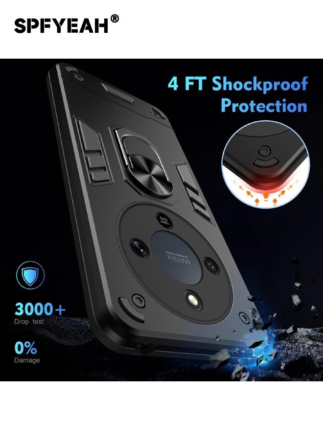 اس بي اف يا. [2 في 1] غطاء Honor X9D مع واقي شاشة من الزجاج المقوى، جراب متين مقاوم للصدمات مع حامل حلقي لهاتف Honor X9d 5G مقاس 6.79 بوصة، أسود - Image 4