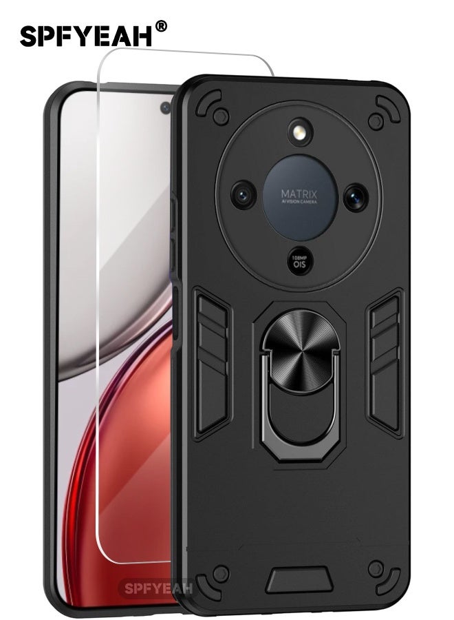 اس بي اف يا. [2 في 1] غطاء Honor X9D مع واقي شاشة من الزجاج المقوى، جراب متين مقاوم للصدمات مع حامل حلقي لهاتف Honor X9d 5G مقاس 6.79 بوصة، أسود - Image 1