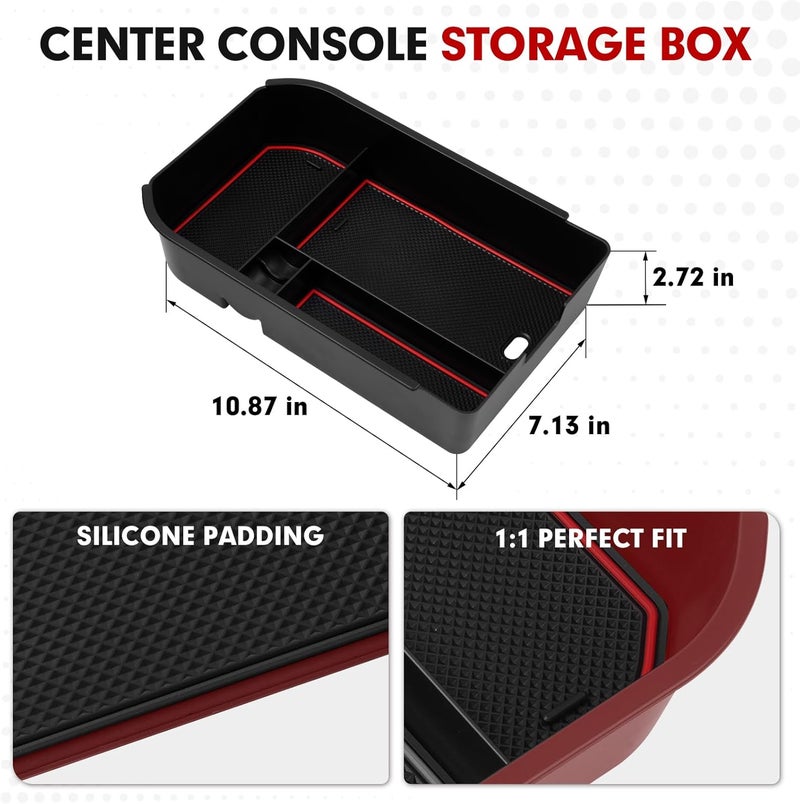 Autorder Center Console Organizer for 2024-2026 Toyota Land Cruiser 250 Prado J250 LC250 Accessories Armrest Storage Box Secondary Insert Tray with with Black & Red Silicone Mats(Not for Cool Box) - Image 5