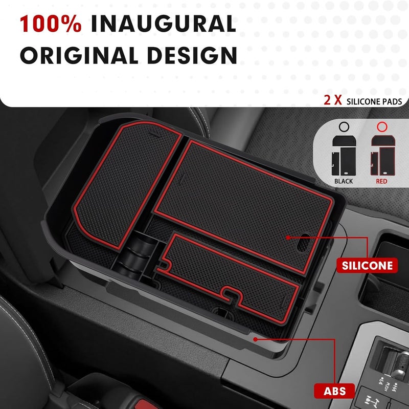 Autorder Center Console Organizer for 2024-2026 Toyota Land Cruiser 250 Prado J250 LC250 Accessories Armrest Storage Box Secondary Insert Tray with with Black & Red Silicone Mats(Not for Cool Box) - Image 3