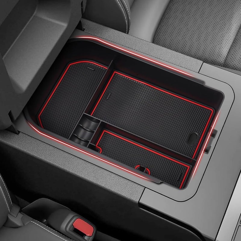 Autorder Center Console Organizer for 2024-2026 Toyota Land Cruiser 250 Prado J250 LC250 Accessories Armrest Storage Box Secondary Insert Tray with with Black & Red Silicone Mats(Not for Cool Box) - Image 1