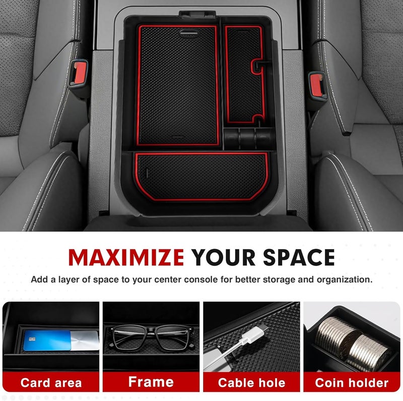 Autorder Center Console Organizer for 2024-2026 Toyota Land Cruiser 250 Prado J250 LC250 Accessories Armrest Storage Box Secondary Insert Tray with with Black & Red Silicone Mats(Not for Cool Box) - Image 4