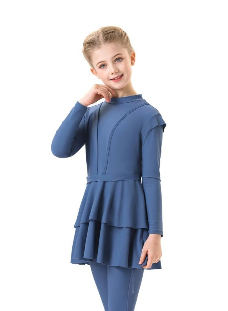 Oasisgalore 130 CM 3 Pcs Kids Burkini Swimsuits, Girls Modest Muslim Swimwear, Include Long Sleeve Swim Top, Pants, Hijab - Image 5