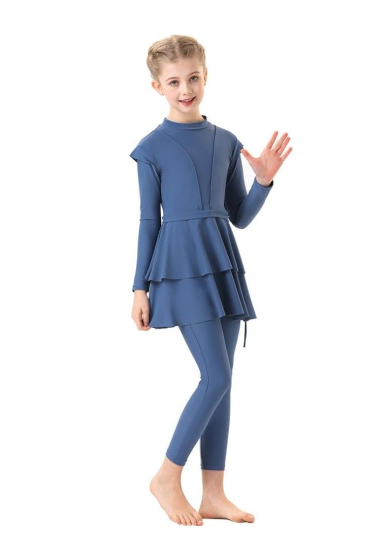Oasisgalore 130 CM 3 Pcs Kids Burkini Swimsuits, Girls Modest Muslim Swimwear, Include Long Sleeve Swim Top, Pants, Hijab - Image 4