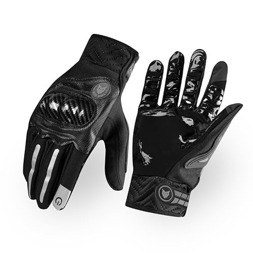 BADOWL Carbon Fiber PVC Knuckle Protection Riding Gloves | Touchscreen Sports Gloves with Anti-Slip Grip | Breathable, All-Weather, (Grey, XL) - Image 1