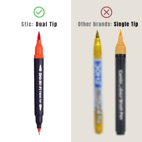Stic 12 Brush Dual Tip Porous Pens Fineliner Art Markers Doodle Acrylic Alcohol Soft professional Set Assorted Sketch Colours calligraphy lettering adult journal outline highlighting scrapbooking - Image 3