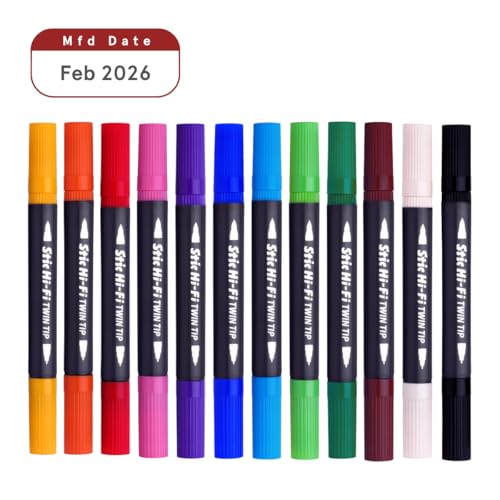 Stic 12 Brush Dual Tip Porous Pens Fineliner Art Markers Doodle Acrylic Alcohol Soft professional Set Assorted Sketch Colours calligraphy lettering adult journal outline highlighting scrapbooking - Image 5