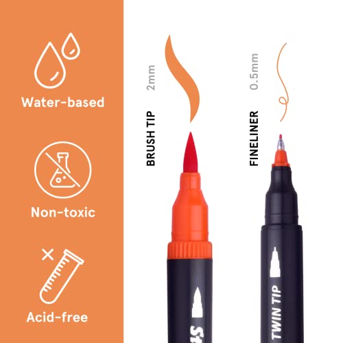 Stic 12 Brush Dual Tip Porous Pens Fineliner Art Markers Doodle Acrylic Alcohol Soft professional Set Assorted Sketch Colours calligraphy lettering adult journal outline highlighting scrapbooking - Image 4
