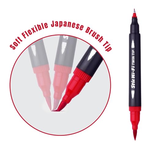 Stic 12 Brush Dual Tip Porous Pens Fineliner Art Markers Doodle Acrylic Alcohol Soft professional Set Assorted Sketch Colours calligraphy lettering adult journal outline highlighting scrapbooking - Image 2