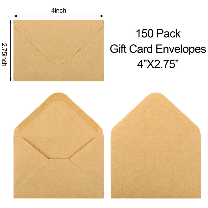 Joyberg 150 Pack Gift Card Envelopes, 4" x 2.75" Mini Envelopes, Brown Kraft Business Card Envelopes, Small Envelopes for Holidays, Weddings, Baby Showers, Birthdays Banquets - Image 2