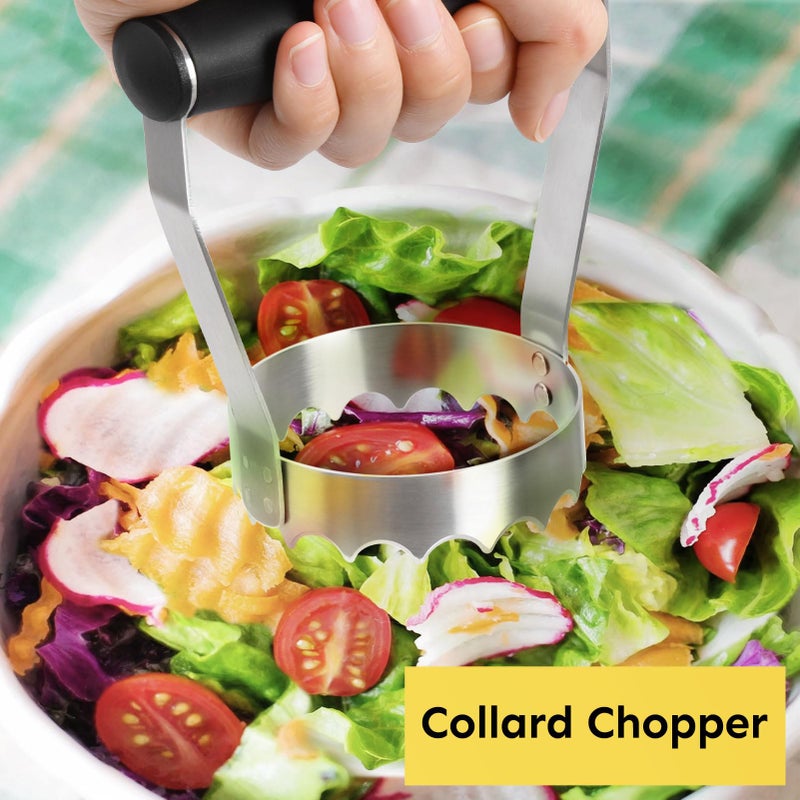 HULISEN Cutlery Serrated Food Chopper, 3 Inch Stainless Steel Manual Hand Chopper with Grip Handle & Serrated Tooth Edge, Handheld Chopper, Chop Cabbage, Egg, Nut, Ground Meat, Vegetable for Salad - Image 4