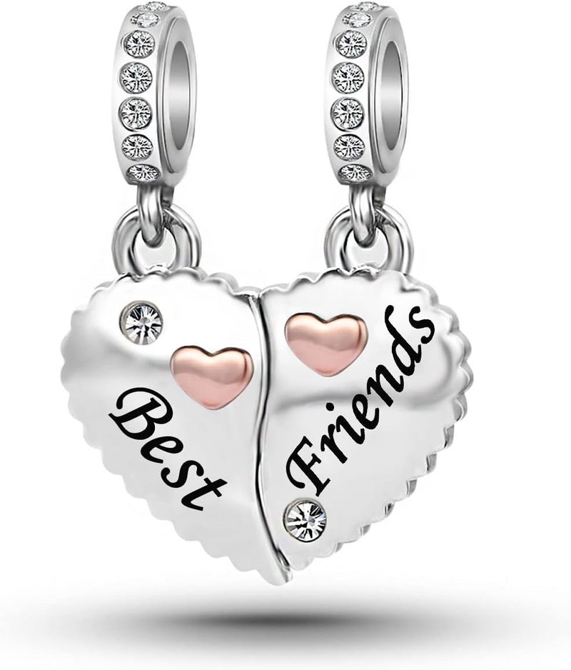 KunBead Mother Daughter Son Sisters Best Friends Bestie Rose Gold Heart Puzzle Dangle Birthday Charms Compatible with Pandora Bracelet - Image 2