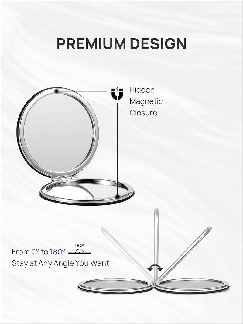 OMIRO Compact Mirror, Round PU 1X/10X(300R) Magnification, Ultra-Portable for Purses and Travel, Black - Image 4