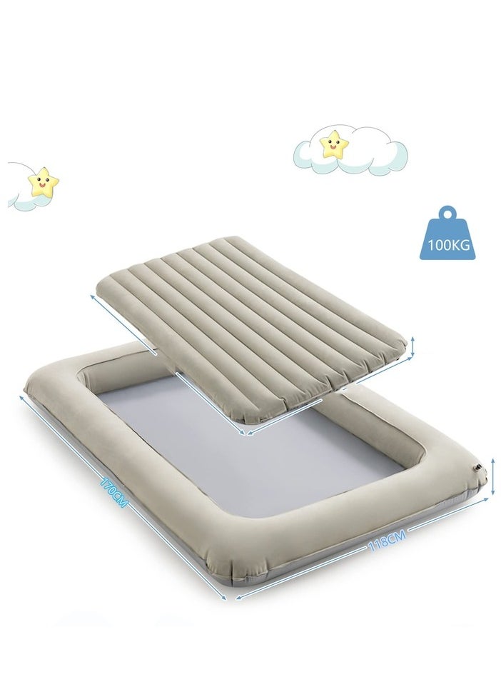 XiuWoo Toddler Travel Bed, Portable Toddler Bed with Detachable 2 Sided Air Mattress, Electric Pump, Inflatable Blow Up Kids Bed, Perfect for Boys Girls Travel, Camping, Sleeping, 170*118cm, Gray  - Image 2