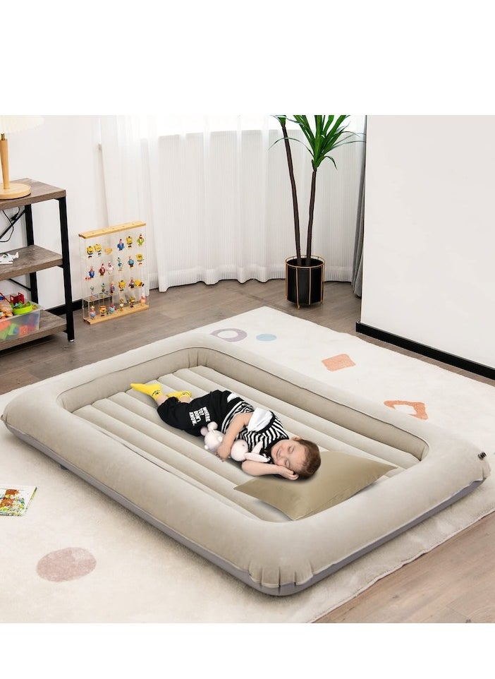 XiuWoo Toddler Travel Bed, Portable Toddler Bed with Detachable 2 Sided Air Mattress, Electric Pump, Inflatable Blow Up Kids Bed, Perfect for Boys Girls Travel, Camping, Sleeping, 170*118cm, Gray  - Image 3