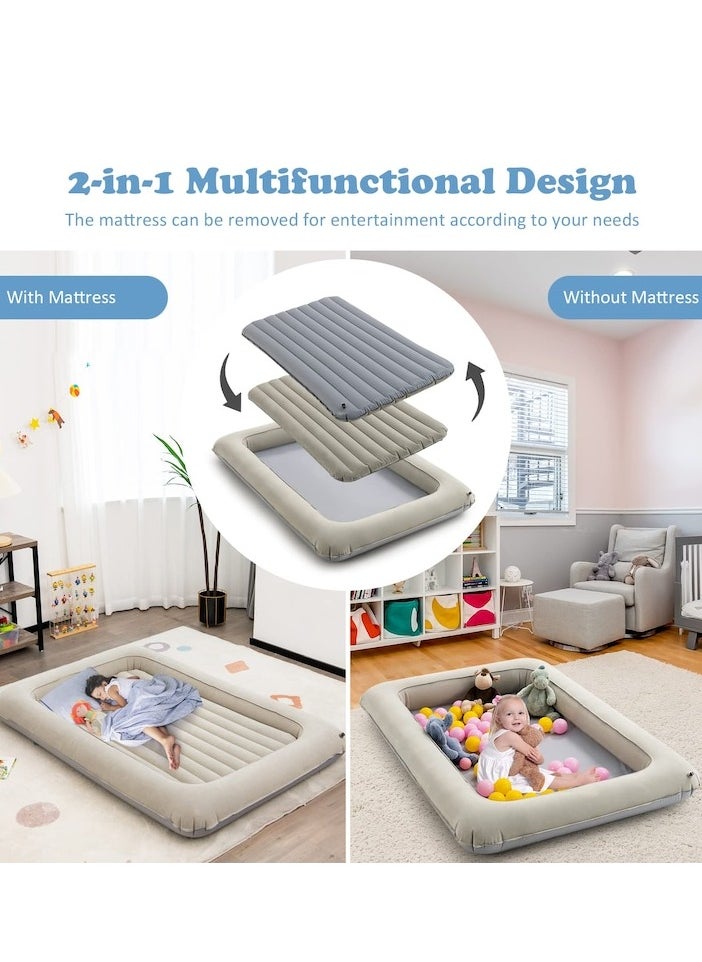 XiuWoo Toddler Travel Bed, Portable Toddler Bed with Detachable 2 Sided Air Mattress, Electric Pump, Inflatable Blow Up Kids Bed, Perfect for Boys Girls Travel, Camping, Sleeping, 170*118cm, Gray  - Image 4