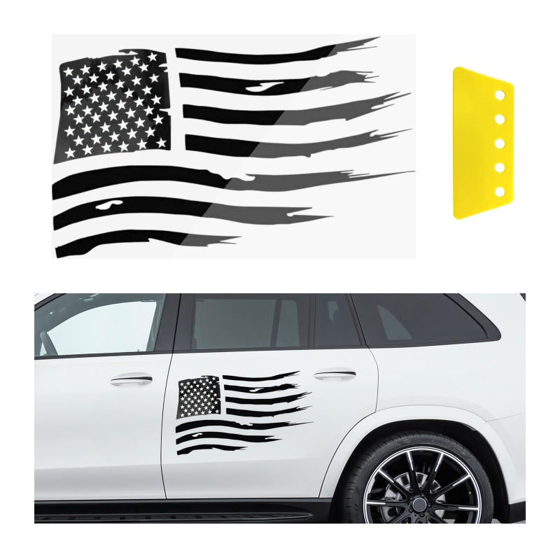 Dickno American Flag Sticker Distressed American USA Flag Truck Tailgate Vinyl Decal Universal Vehicle Exterior Decal Sticker for Car SUV Truck Hood Window Door Sides Windshield Black - Image 3