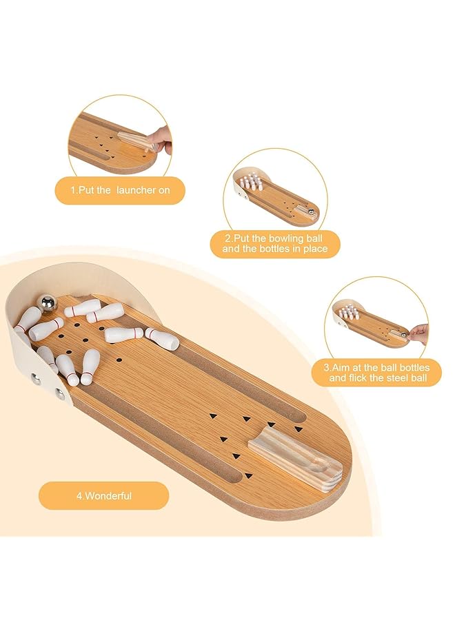 X spring Desk Bowling Game Wooden Tabletop Bowling Game Mini Bowling Toy With 10 Bowling Pins And Metal Bowling Ball Mini Bowling Game Set Mini Bowling Game Set Tabletop Toy For Kids - Image 3