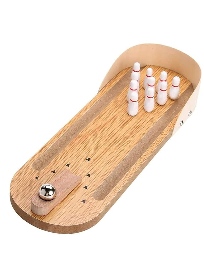 X spring Desk Bowling Game Wooden Tabletop Bowling Game Mini Bowling Toy With 10 Bowling Pins And Metal Bowling Ball Mini Bowling Game Set Mini Bowling Game Set Tabletop Toy For Kids - Image 1