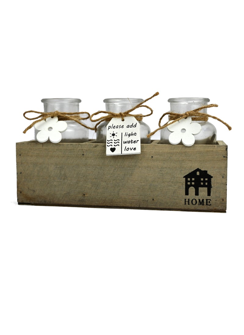 Generic - Glass Jar Flower Pot Set Of Three, Plant Pot With Wooden Stand, Clear Flower Pot Small With Stand, Glass Flower Pot Stand Outdoor Balcony Garden, Indoor Plants Pot For Kitchen Garden Or Shelves - Image 1
