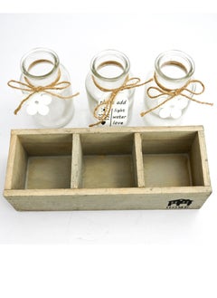 Glass Jar Flower Pot Set Of Three, Plant Pot With Wooden Stand, Clear Flower Pot Small With Stand, Glass Flower Pot Stand Outdoor Balcony Garden, Indoor Plants Pot For Kitchen Garden Or Shelves
