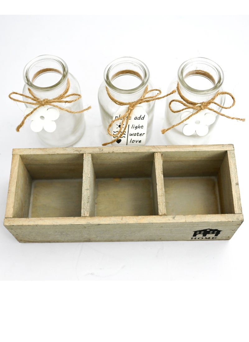 Generic - Glass Jar Flower Pot Set Of Three, Plant Pot With Wooden Stand, Clear Flower Pot Small With Stand, Glass Flower Pot Stand Outdoor Balcony Garden, Indoor Plants Pot For Kitchen Garden Or Shelves - Image 1