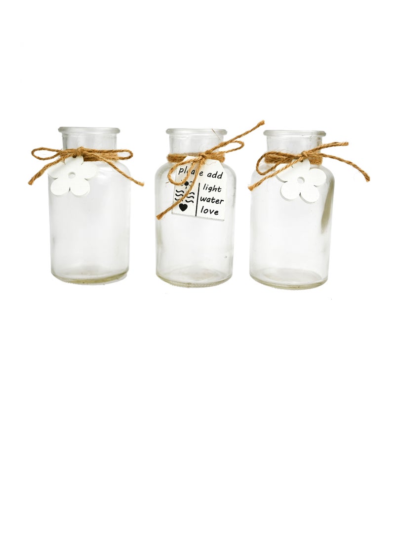 Generic - Glass Jar Flower Pot Set Of Three, Plant Pot With Wooden Stand, Clear Flower Pot Small With Stand, Glass Flower Pot Stand Outdoor Balcony Garden, Indoor Plants Pot For Kitchen Garden Or Shelves - Image 1