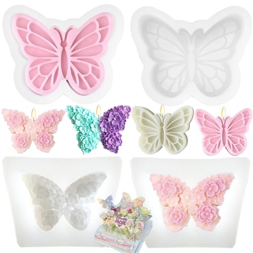 Heogacinlia 4 PCS 3D Flower Butterfly Candle Molds Mini Butterfly Silicone Molds Epoxy Resin Molds for Candle Making Resin Casting Soap Plaster Mould Fondant Cake Decoration Molds - Image 1