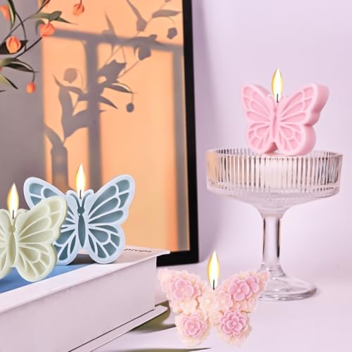 Heogacinlia 4 PCS 3D Flower Butterfly Candle Molds Mini Butterfly Silicone Molds Epoxy Resin Molds for Candle Making Resin Casting Soap Plaster Mould Fondant Cake Decoration Molds - Image 4