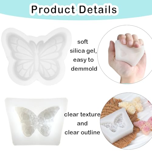 Heogacinlia 4 PCS 3D Flower Butterfly Candle Molds Mini Butterfly Silicone Molds Epoxy Resin Molds for Candle Making Resin Casting Soap Plaster Mould Fondant Cake Decoration Molds - Image 3