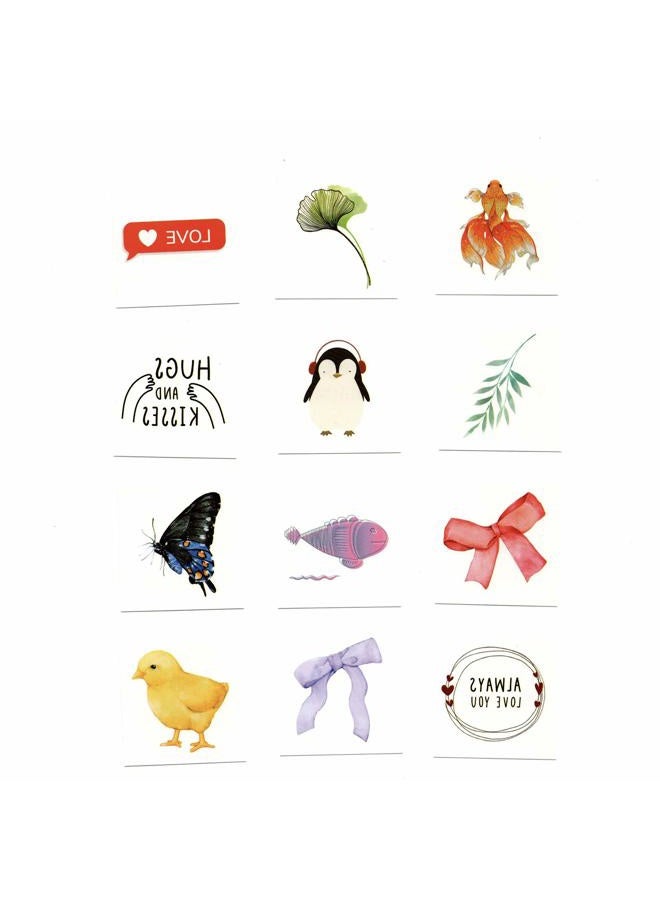 Everjoy Watercolor Animal Love Temporary Tattoos for Kids, 12 Pieces, Small Fake Tattoo Designs Pack, Party Favors and Gifts - Image 1