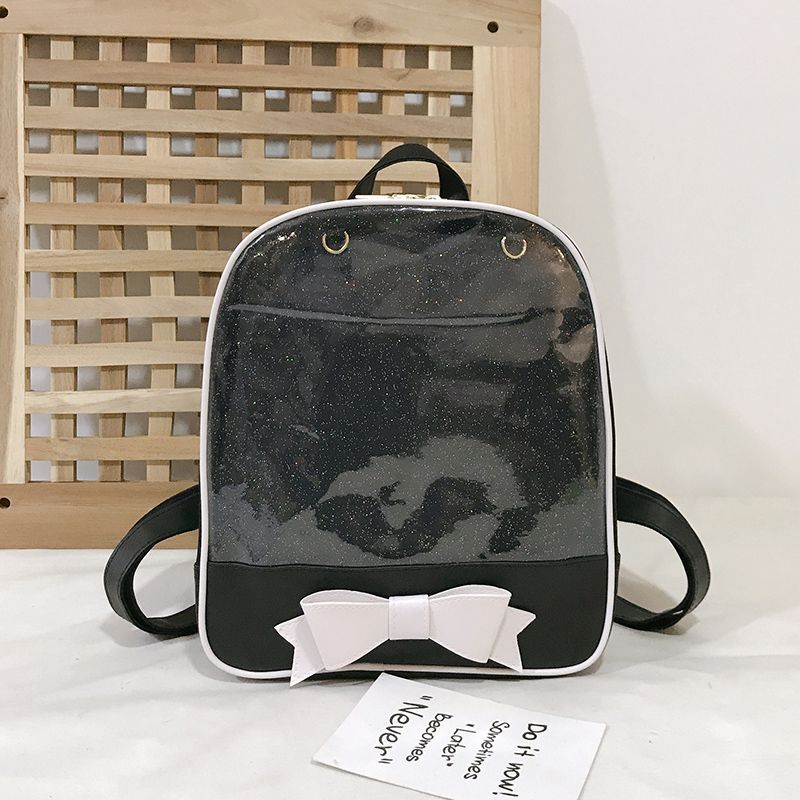 2024 Korean Style Fashion Butterfly Bow Womens Backpack Black with black lining 