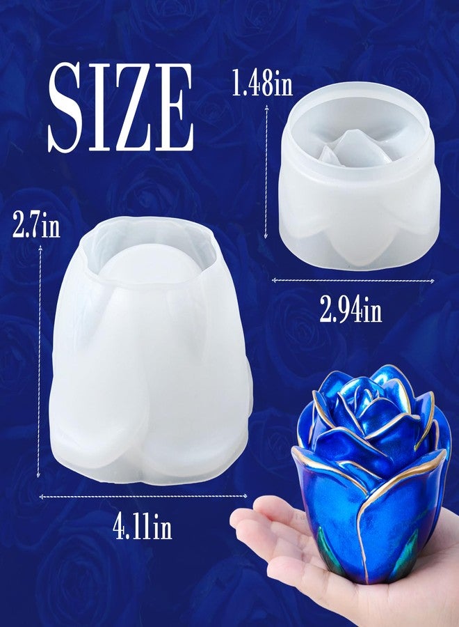 Dacies Epoxy Resin Storage Box Silicone Molds Rose Shape Candle Jar with Lid Concrete Mould Cement Jesmonite Planter Candle Vessels Candlestick Craft Gift Mold Resin Jewelry Container Flowerpot Casting Mould - Image 5
