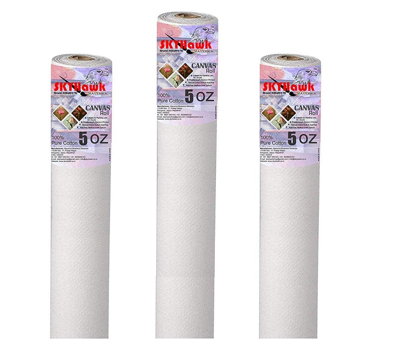 SKYHawk White Medium Grain Artist Canvas Roll 24 inche x 5 Meter (5 oz) - Image 2