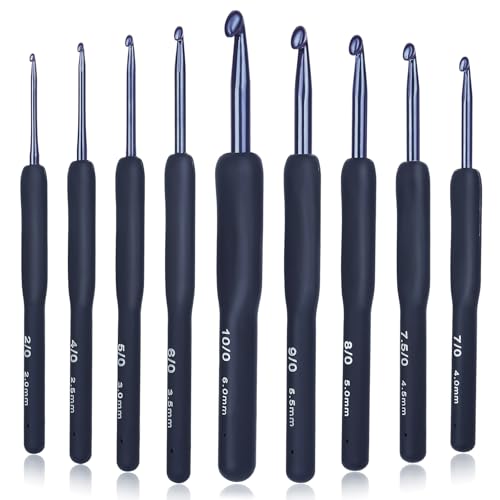 TecoKart® 9 Pcs Ergonomic Crochet Hook Set, Dark Blue Aluminium Crochet Hooks Set, Crochet Kit with Soft Grip Handles, Sizes from 2.0Mm to 6.5Mm, Suitable for Different Skill Levels - Image 1