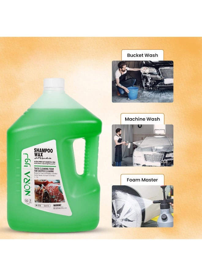 NORA Car Care N-273 Ultra Shine Car Shampoo & Wax 5L – High Foam Formula for Deep Cleaning, Glossy Finish, pH Balanced & Safe for All Paint Surfaces - Image 4