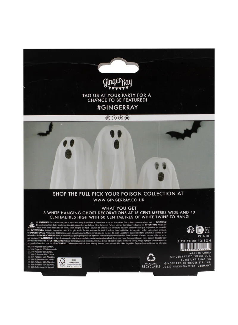 جينجر راي Hanging Decoration - Ghosts - White - Pack of 3