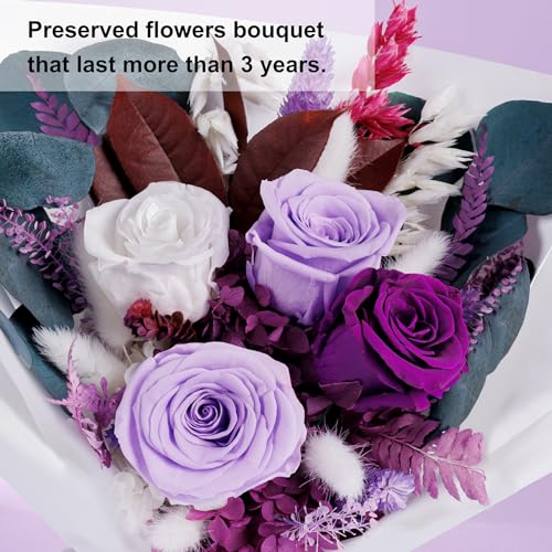 Bonsion Flowers Gifts for Mom, Flower for Delivery, Preserved Roses Bouquets, Purple Roses, Birthday Gifts for Women, Mothers Day Flowers for Wife - Image 4