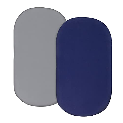Coldwind Bassinet Sheets for Baby Boy Girl 2 Pack Bassinet Sheet Set Universal Soft Cradle Sheets Fit for Oval Rectangle and Hourglass Bassinet Mattress, Bassinet Sheets, Grey&Navy - Image 1