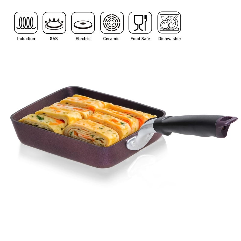 TECHEF - Tamagoyaki Japanese Omelette Pan/Egg Pan Skillet, PFOA-Free, Dishwasher Safe, Induction-Ready, Made in Korea (Purple/Medium) - Image 4