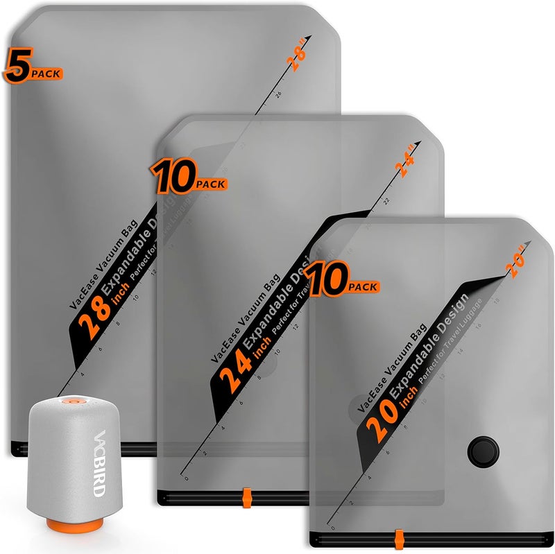 Vacuum Storage Bag with Wireless Vacuum Pump, 25 Pieces (10 * 40x54cm, 10 * 47x64cm, 5 * 54x74cm), Compact Clothing Vacuum Bag – Ideal for Traveling and Organizing Your Luggage