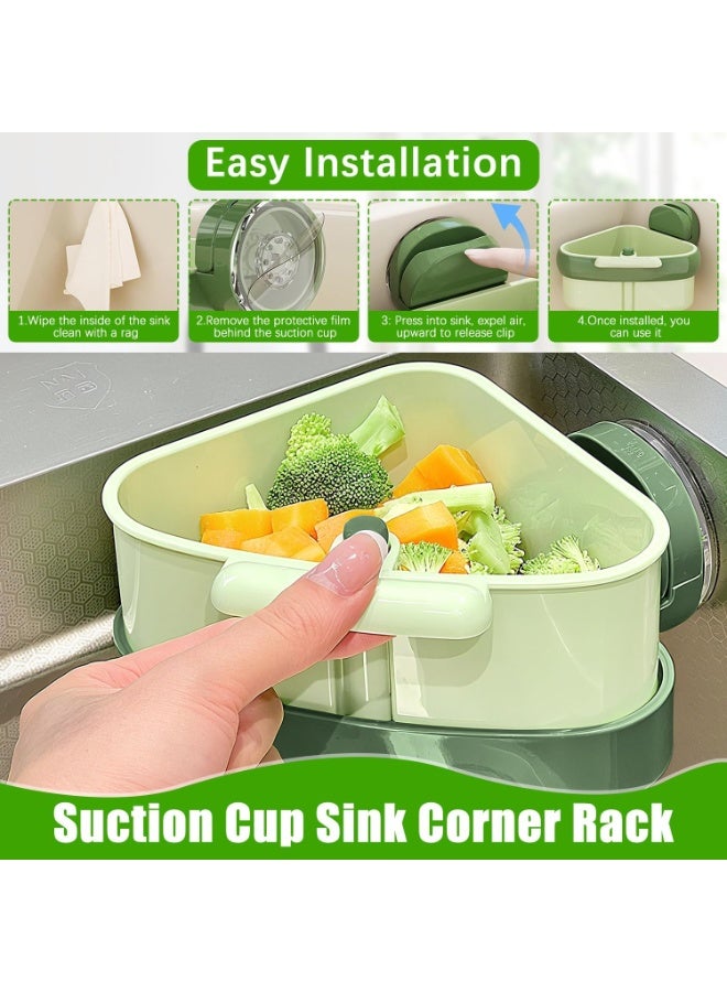 Kitchen Sink Strainer ,Sink Food Catcher Corner Sink Strainer Basket ,Faucet Sponge Storage Rack,Corner Sink Trash Catcher for Food Waste (Green 1PCS) - Image 4