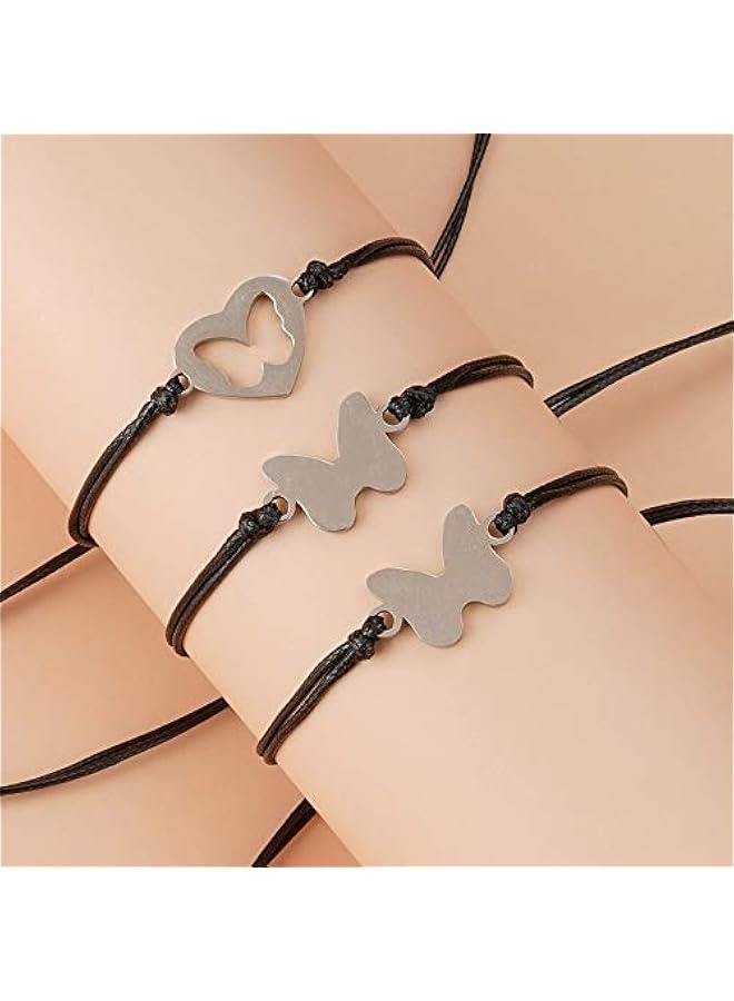 Arabest Unisex Adults Alloy Heart Pinky Promise Heart erfly Moon Sun Statement Charm Bracelet, 3 Pcs - Image 2