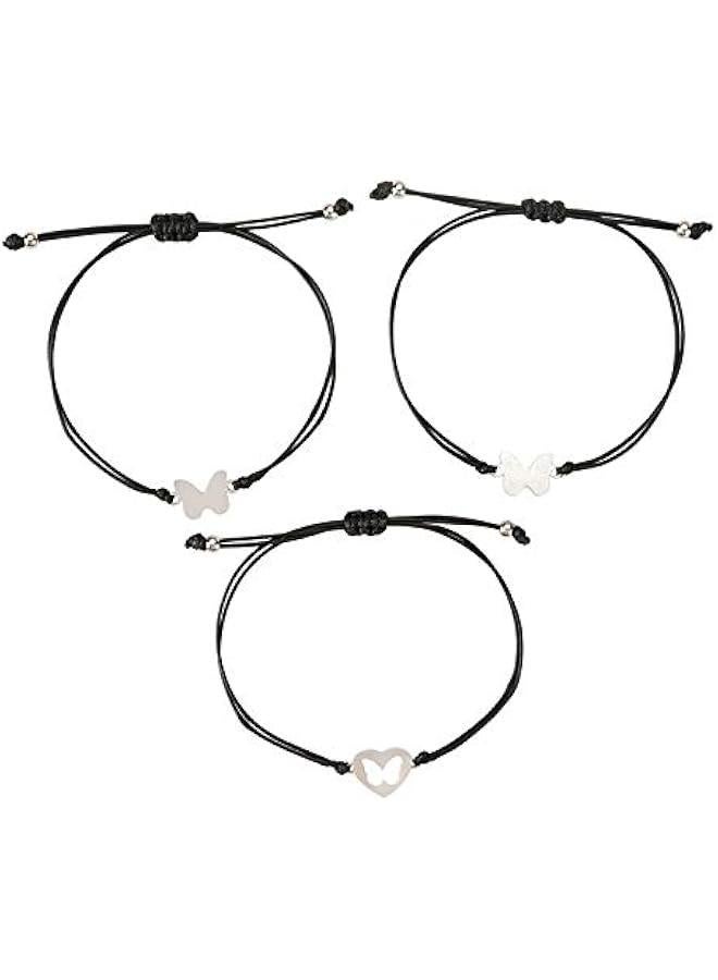Arabest Unisex Adults Alloy Heart Pinky Promise Heart erfly Moon Sun Statement Charm Bracelet, 3 Pcs - Image 3
