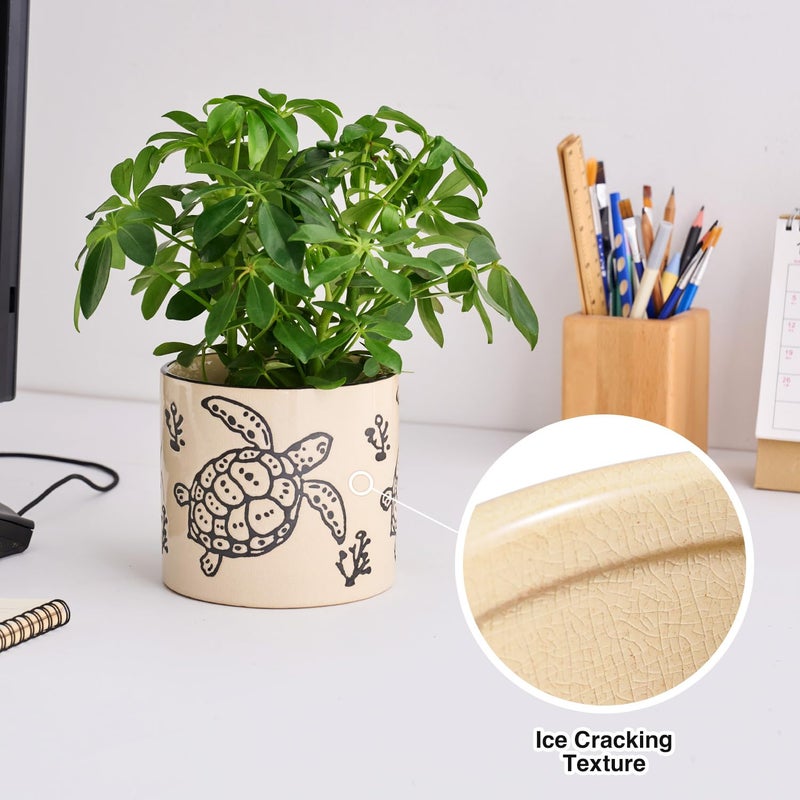 STHIE 5 Inch Ceramic Plant Pots with Drainage Holes, Small Round Flower Pots for Indoor Plant, Unique Animal Flower Planters (Sea Turtle) - Image 2
